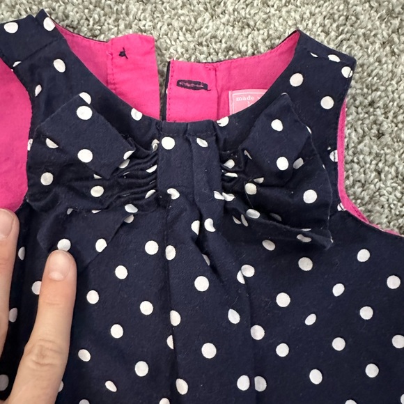 Navy Polka Dotted Baby Dress - Picture 2 of 3